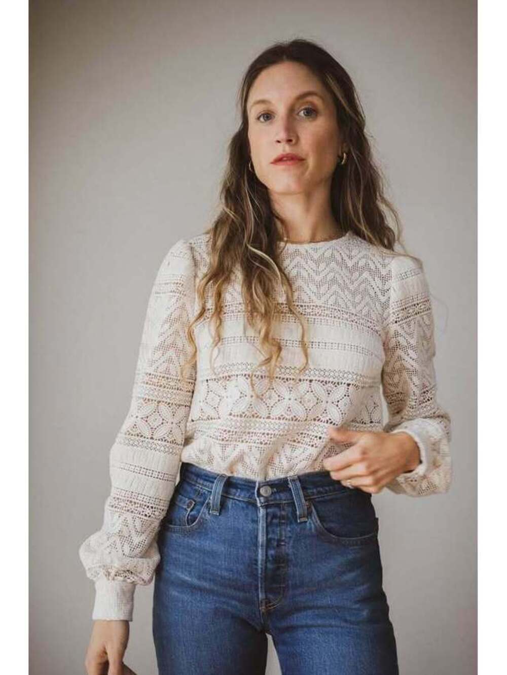 Sezane Philoe Ecru Crochet Knitted Top size 36